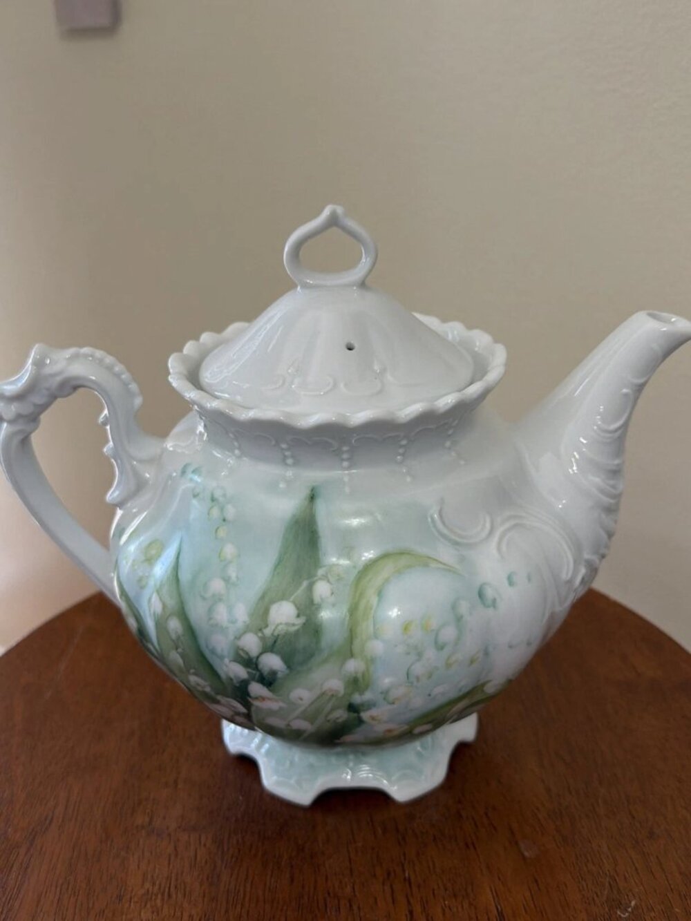 Antique RS Prussia Porcelain Teapot With Lily of The Valley Floral Pattern